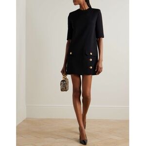 Versace Button Detail Virgin Wool Mini Dress 12 US 48IT Black NWT